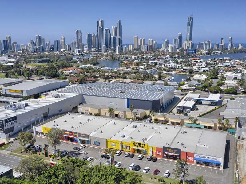 Drone photography of large format commercial building at Bundall