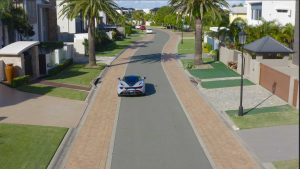 Drone video of a McLaren sports car at Soverign islands captured for a promotional video